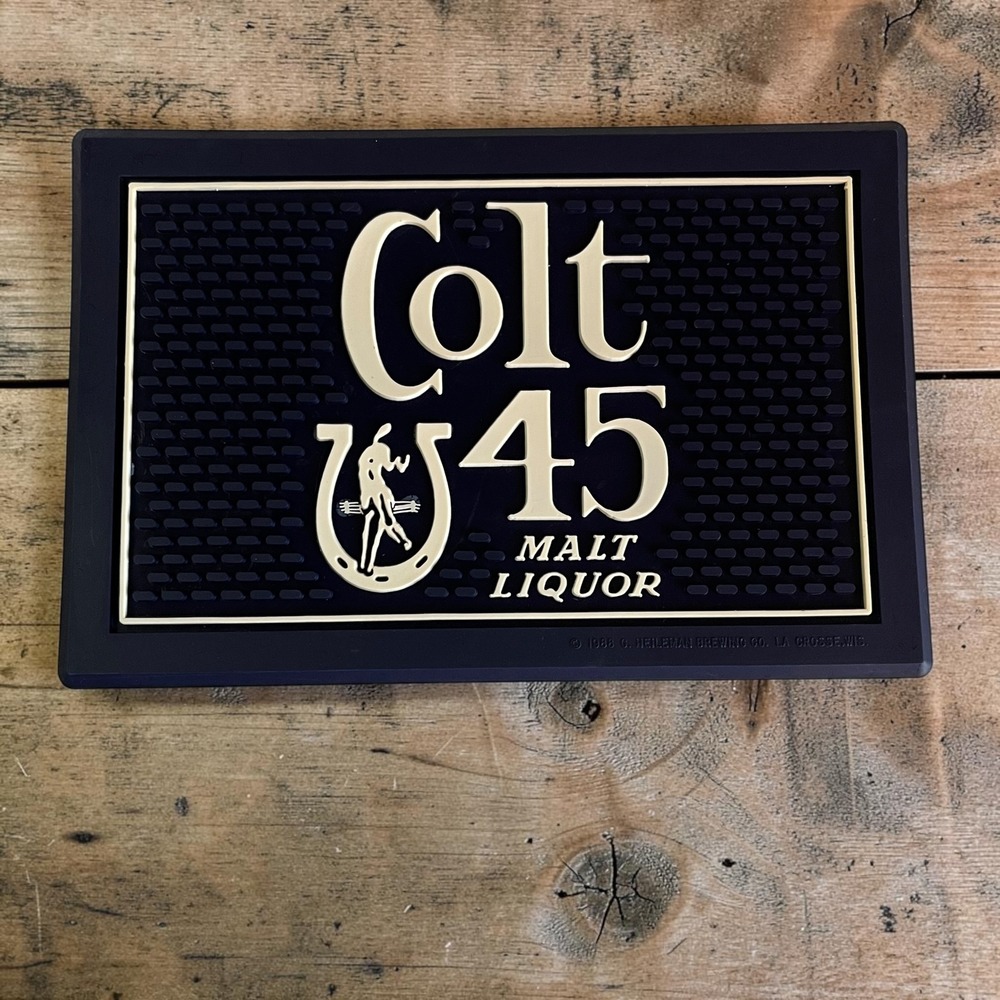 Vintage 1988 Colt 45 Malt Liquor Bar Mat Rubber Beer Pub Runner Heileman Brewing